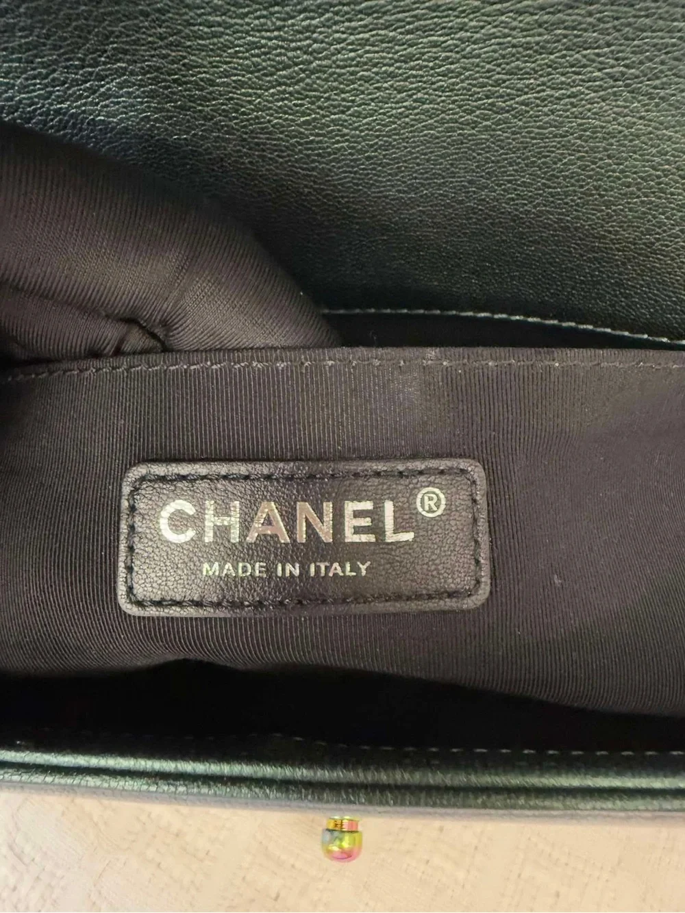 CHANEL LeBoy Iridescent Green Quilted Goatskin Flap Bag with Multicolor Hardware